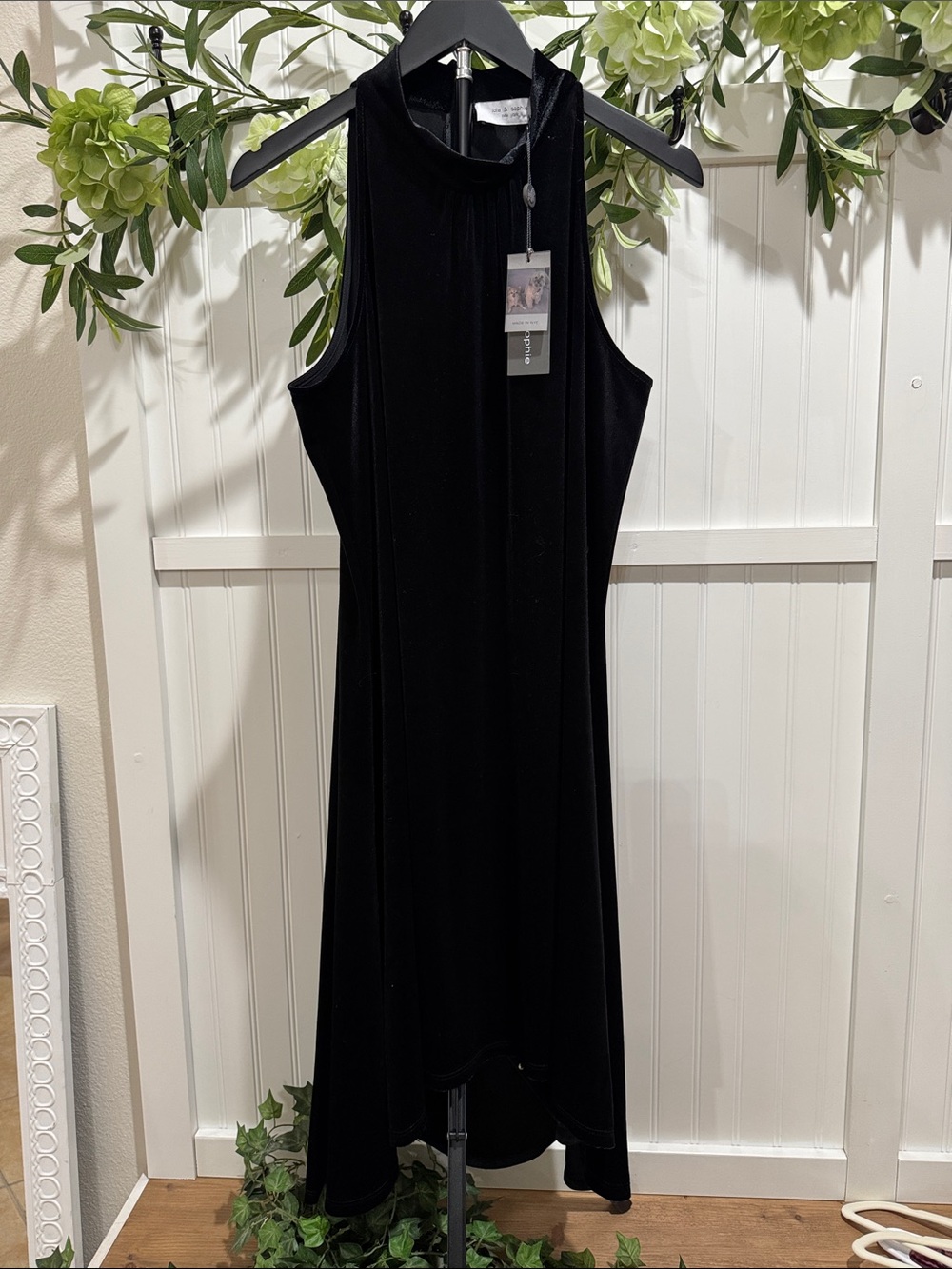 NWT!! #457 LOLA & SOPHIE Black Velvet High-Low Halter Dress M